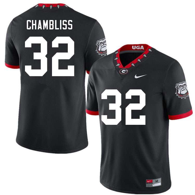 Georgia Bulldogs #32 Chaz Chambliss 100th Anniversary College Football Jerseys Sale-100th Black